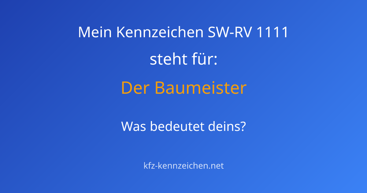 Numerologie-Analyse für Kennzeichen SW-RV 1111