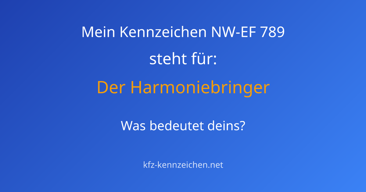 Numerologie-Analyse für Kennzeichen NW-EF 789